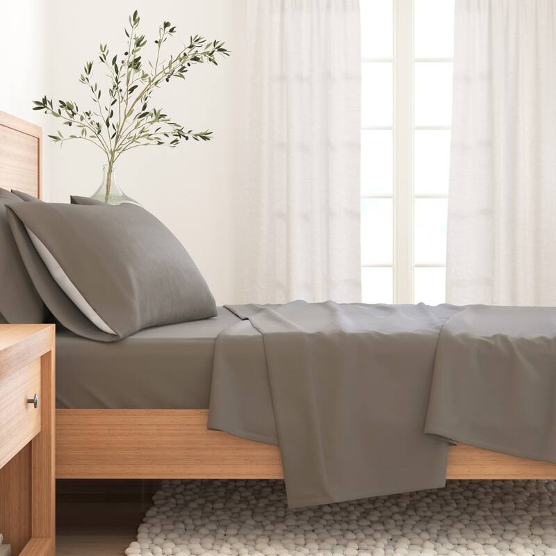 Linery & Co. Turkish Cotton Double-Brushed Solid Color Flannel Bed Sheet Set