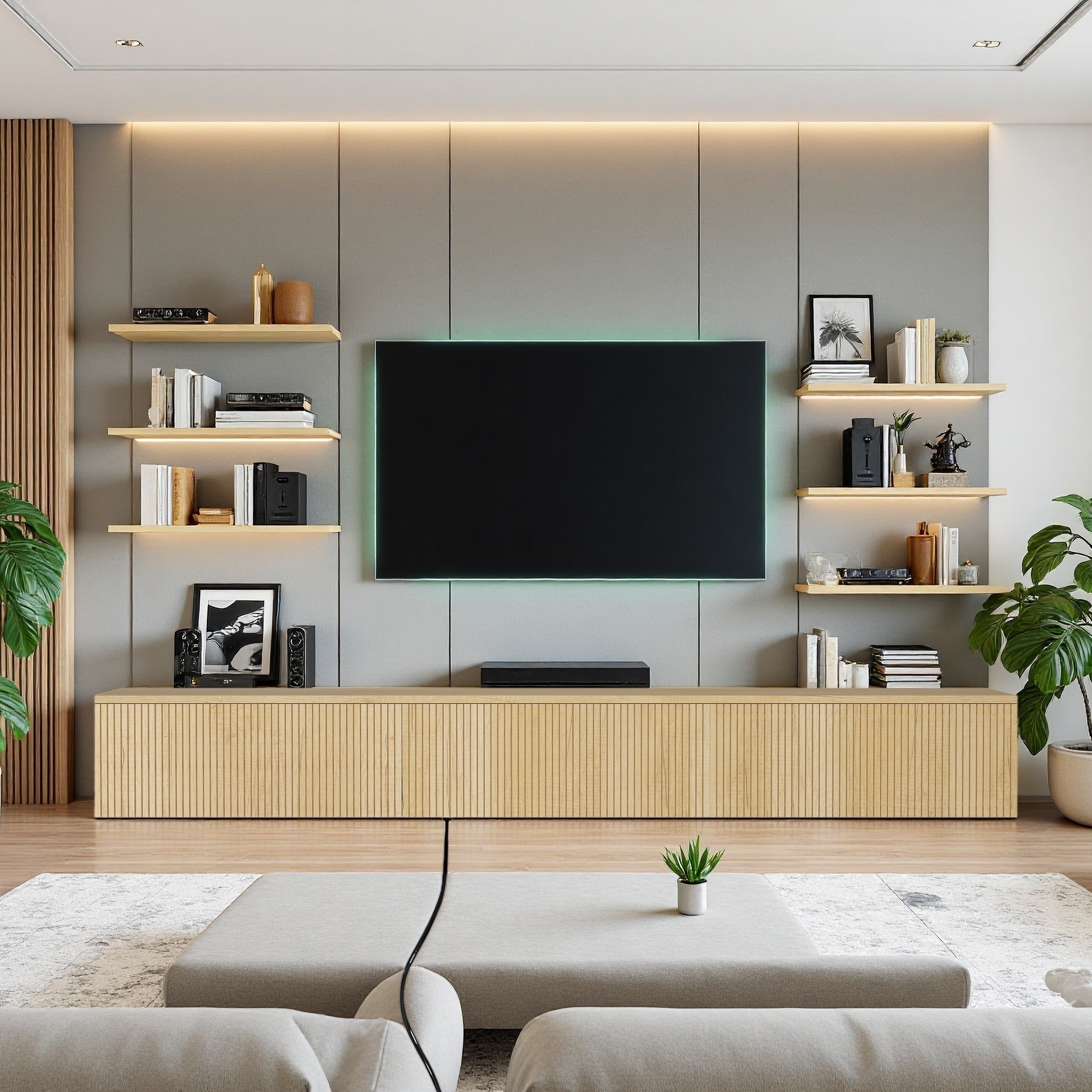 69" Floating Wall-Mounted TV Stand with 16-Color LED Lights