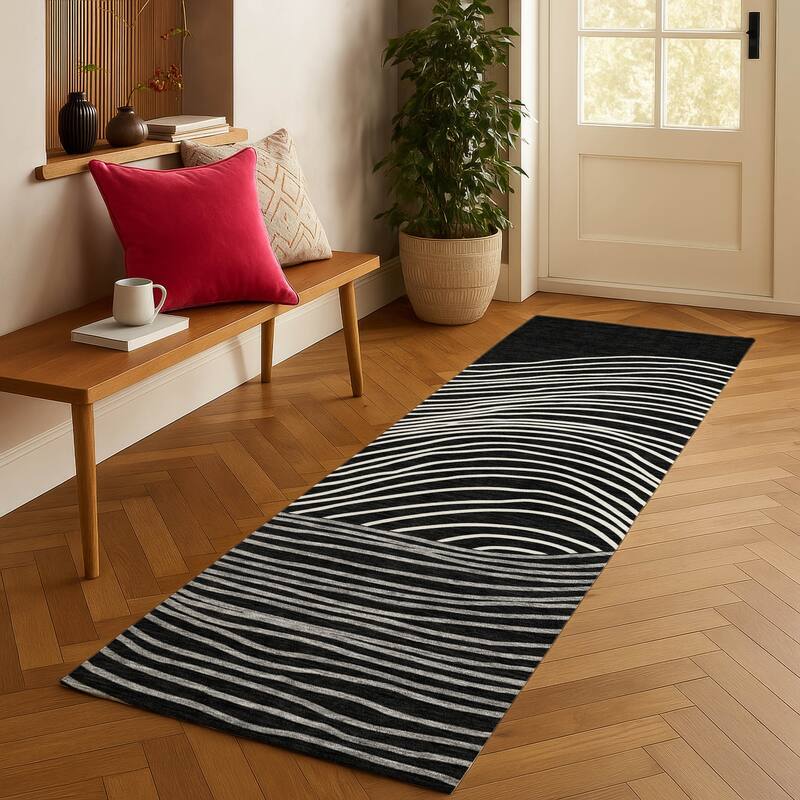 Machine Washable Indoor/ Outdoor Modern Arches Chantille Rug