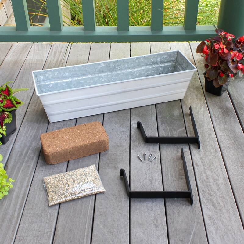 Achla Designs 22" W Galvanized Steel/Wrought Iron Bloom Box Garden Growing Kit With Wall Brackets
