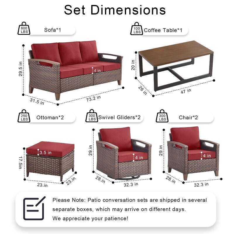 Pocassy Outdoor Brown Wicker Funitre with Cushion Set