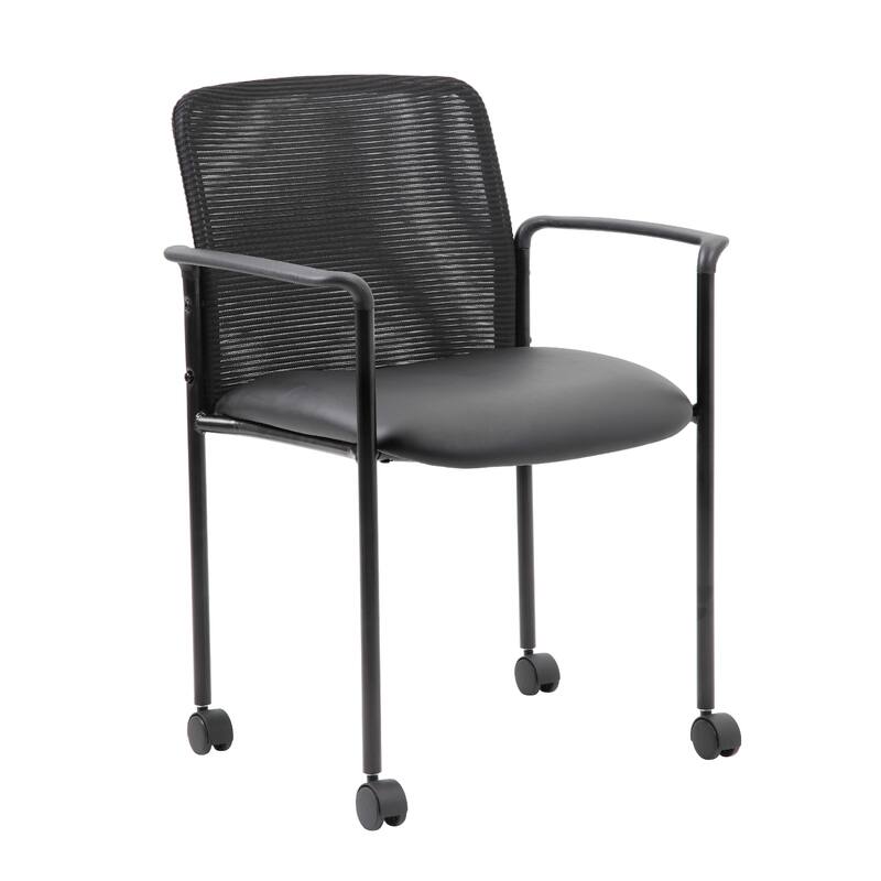 Vayu Stackable Guest Chair with Caster Wheels, Black Mesh and Caressoft Vinyl