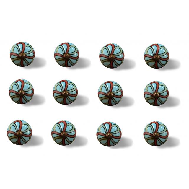 HomeRoots 1.5" x 1.5" x 1.5" Turquoise, Red and Green - Knobs 12-Pack - 1.5" x 1.5" x 1.5"