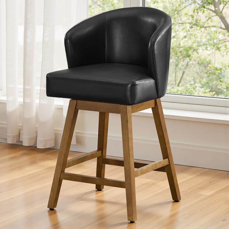26 Inch Upholstered Swivel Counter Height Bar Stools with Back and Solid Wood Frame - 37.8"H x 20.9"W x 21.3"D