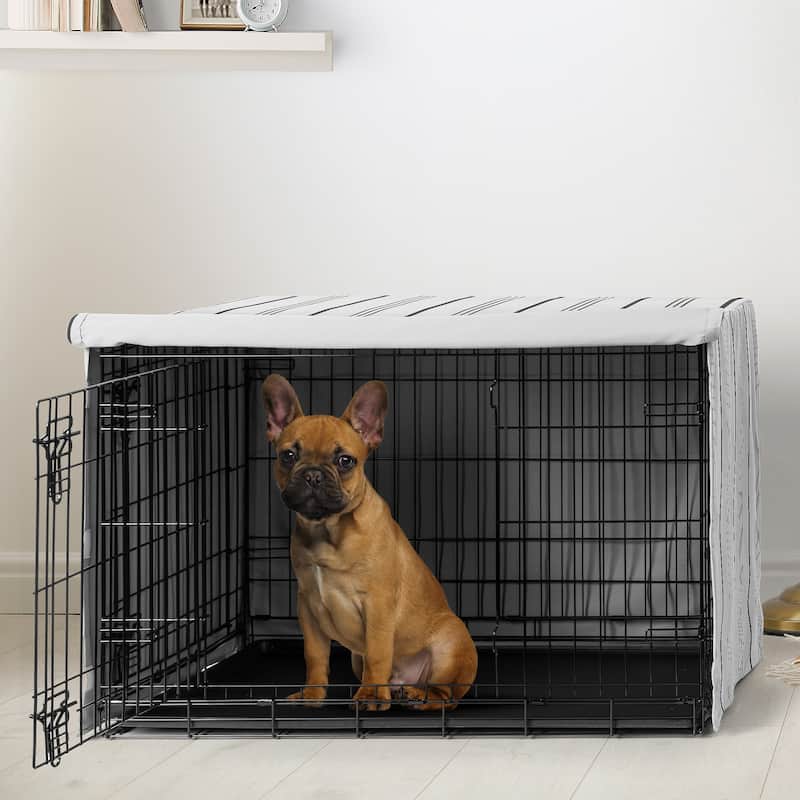 Sweet Jojo Designs White and Grey Stripe Dog Crate Kennel Cover 30in. Neutral Contemporary Modern Pinstriped Minimalist Gray