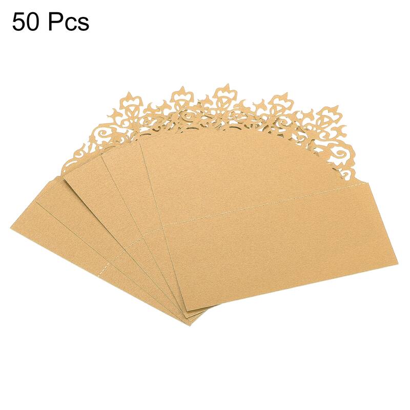 Table Name Place Cards,50Pcs Favor Decor Hollow Design Seat Blank Card, Yellow