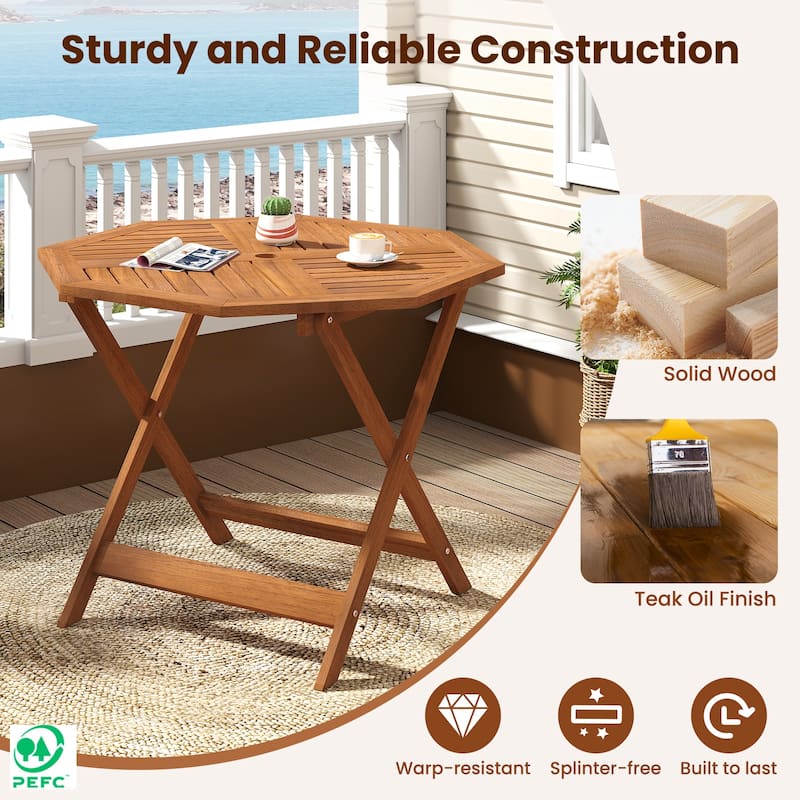 Gymax 35.5'' Solid Wood Patio Dining Table w/1.97'' Umbrella Hole
