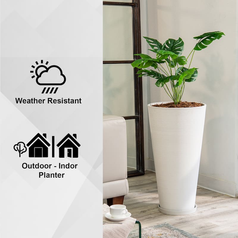 XBrand Modern 28-Inch Tall Round Planter, Modern Tapered Planter Perfect for Indoor & Outdoor Planter, Patio Décor