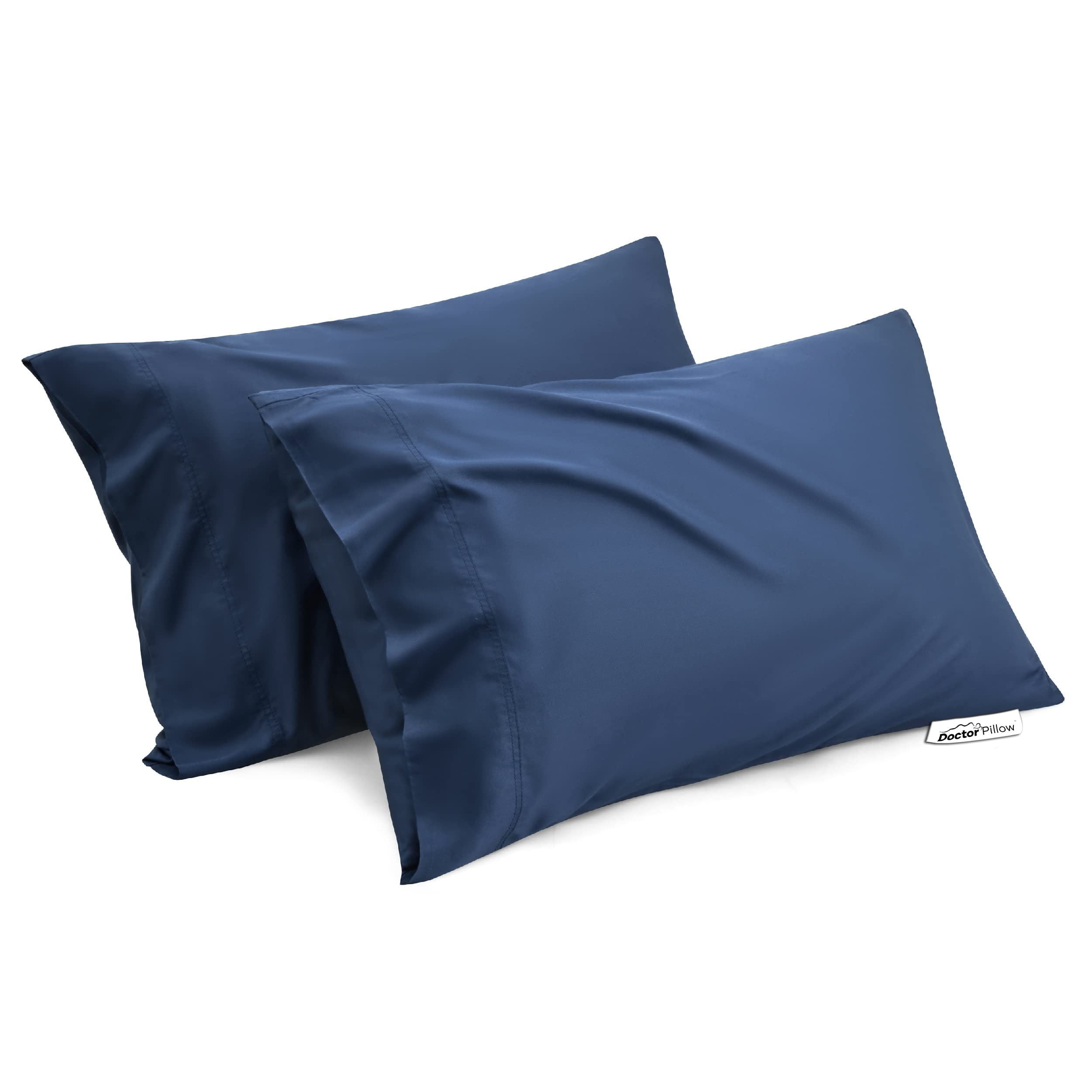 Bedsure Pillow Cases Queen Size Set of 2 Rayon Derived from Bamboo Cooling Pillowcase Navy Blue