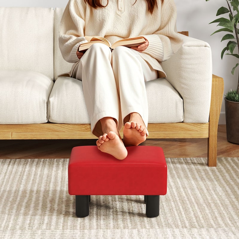 Gymax PU Leather Ottoman Rectangular Footrest Small Stool - See Details
