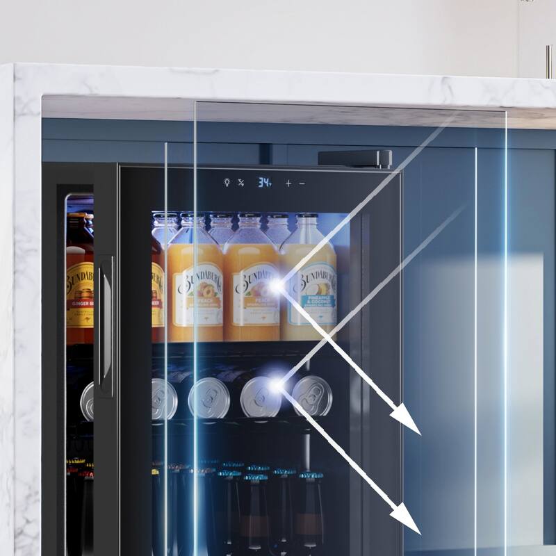 Yeego 3.1 Cu.Ft Beverage Cooler, Glass Door Mini Fridge with Digital Control, Quiet Cooling, Built-in or Freestanding Use
