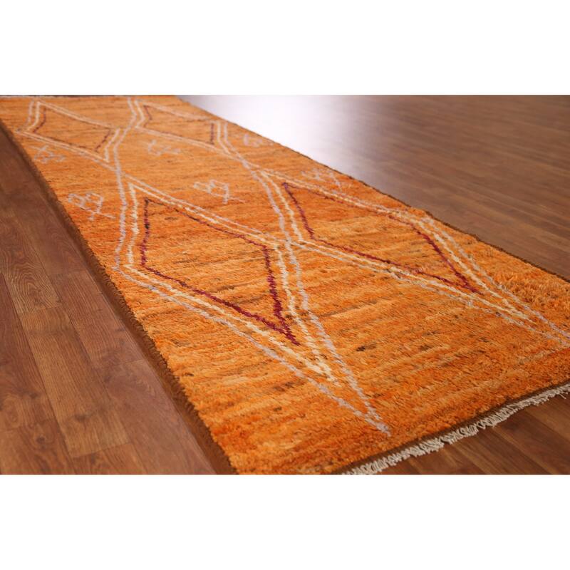 Orange Moroccan Runner Rug Handmade Tribal Wool Carpet - 3'3" x 9'8" - 3'3" x 9'8" - Orange