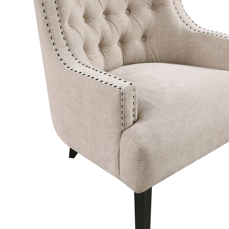 Beige Multi Chenille Upholstered Accent Chair with Button-Tufted Back