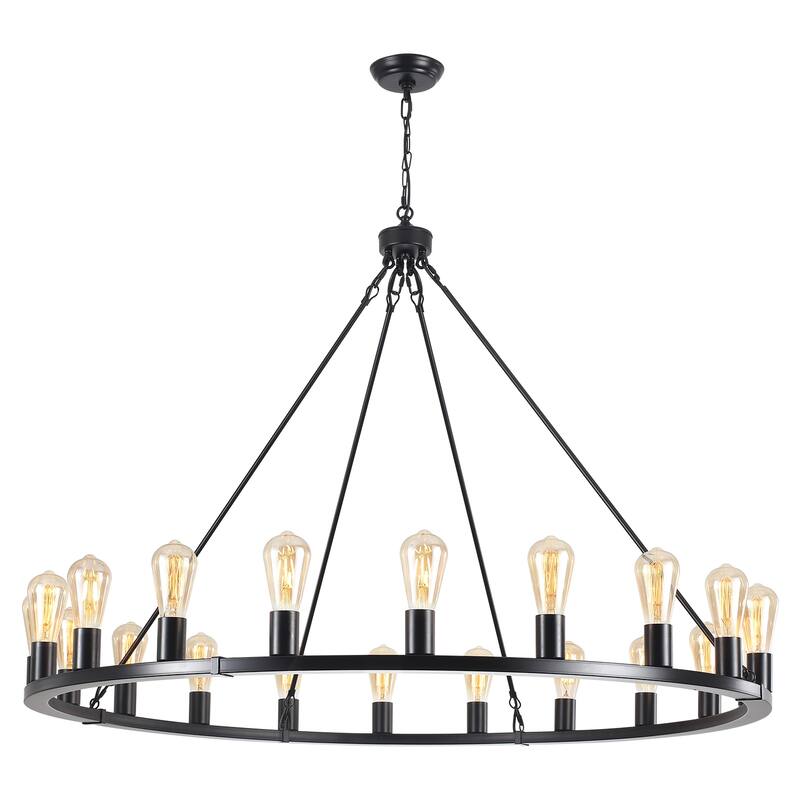 20 - Light Farmhouse Metal Round Industrial Chandelier for Dining Room Entryway Kitchen Island - N/A