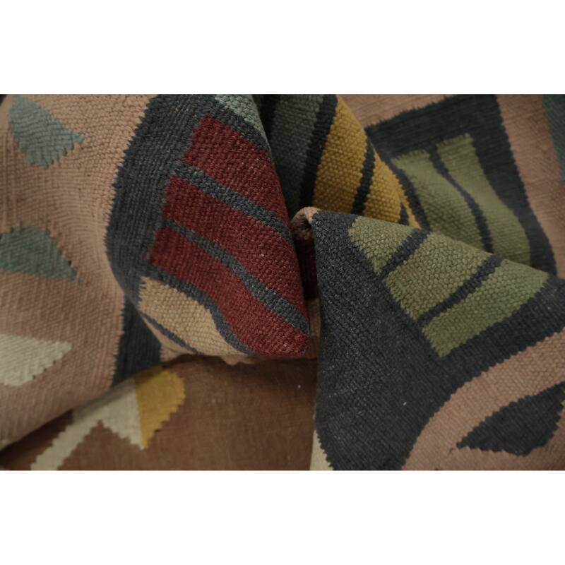 Hand Woven Oriental 100% Wool Carpet Southwestern Tribal Brown Kilim Area Rug - 11' 10'' X 8' 2''