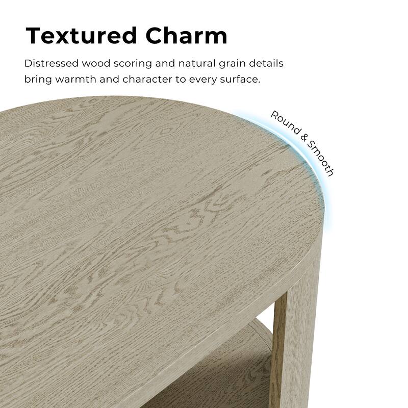 Furniture of America Piez Modern 2-Piece Oak Solid Wood Oval Cocktail Table Set with Casters