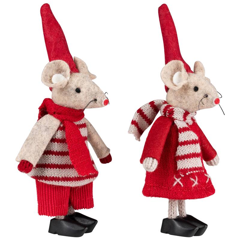 Standing Mice Christmas Decorations - 6" - Set of 2