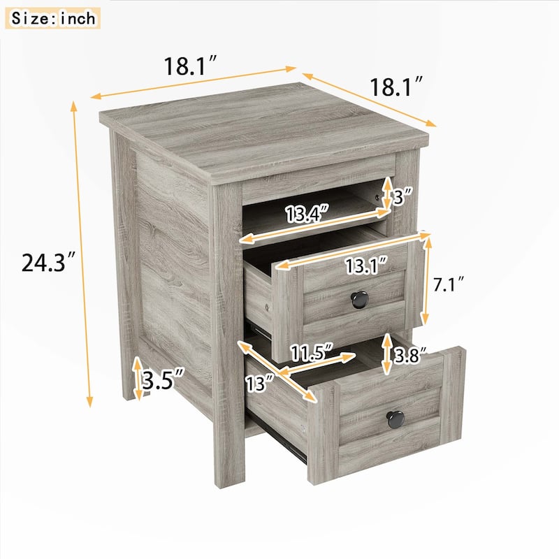 2-Drawer Farmhouse Wooden Nightstand