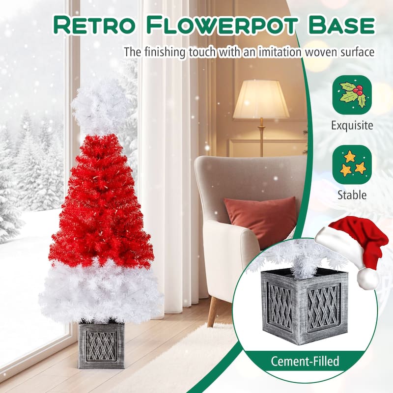 Gymax 4 FT Artificial Christmas Tree Santa Hat Xmas Tree w/ 300 Branch