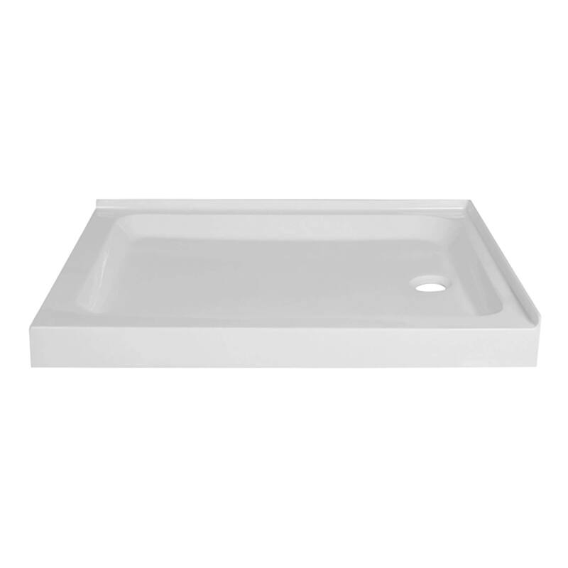 Fine Fixtures Double Threshold Acrylic Shower Base - Non-Slip Textured Surface Shower Floor Pan in White - 42 x 30 Right Hand Flange