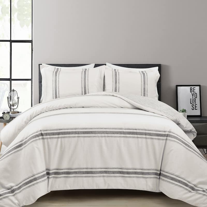 Lush Decor Farmhouse Stripe 3 Piece Duvet Cover Set - Gray - King
