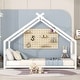 preview thumbnail 1 of 25, Twin Size Metal House Bed with Roof for Kids, Sturdy Frame, No Box Spring Needed White