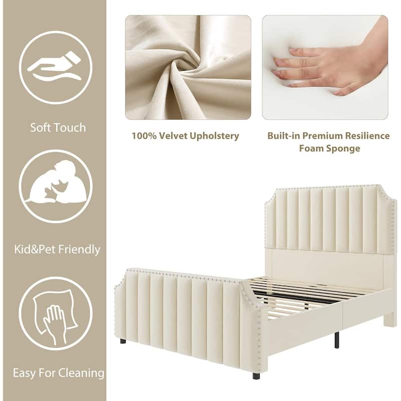 Bed Frame with 50.2" Headboard, Upholstered Platform