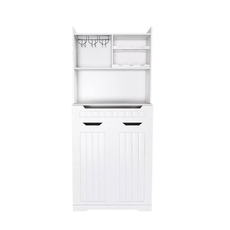 Kitchen Pantry Cabinet with 2 Drawers & Barn Doors, Freestanding Sideboard with Internal Storage Rack & Open Compartments