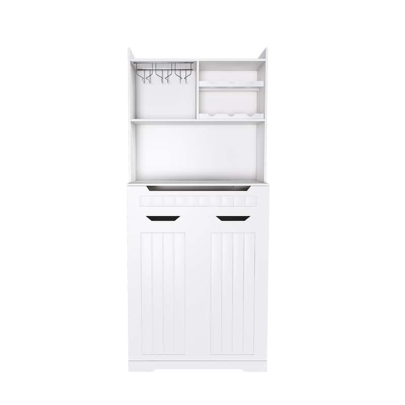 White Buffet Cabinet with Hutch - Modern Farmhouse Kitchen Storage Sideboard with 2 Drawers & Barn Doors
