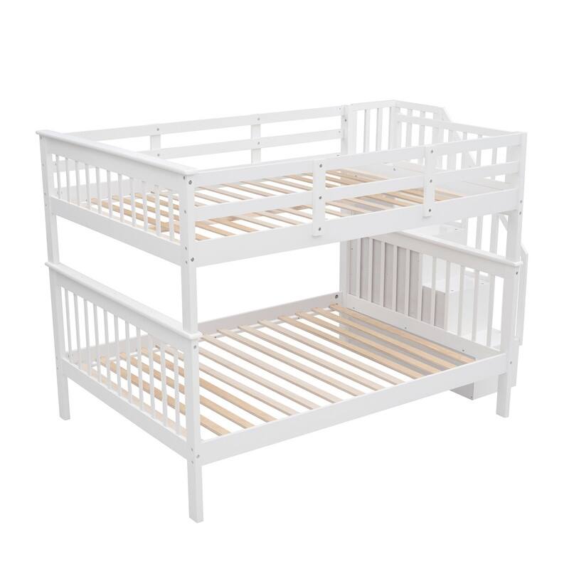 Stairway Full-Over-Full Bunk Bed with Storage and Guard Rail for Bedroom, Dorm
