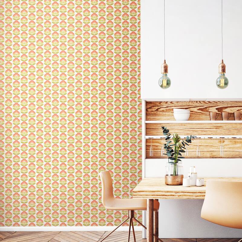 Hoopla Walls Retro Flower Apricot Mix Peel and Stick Wallpaper - N/A