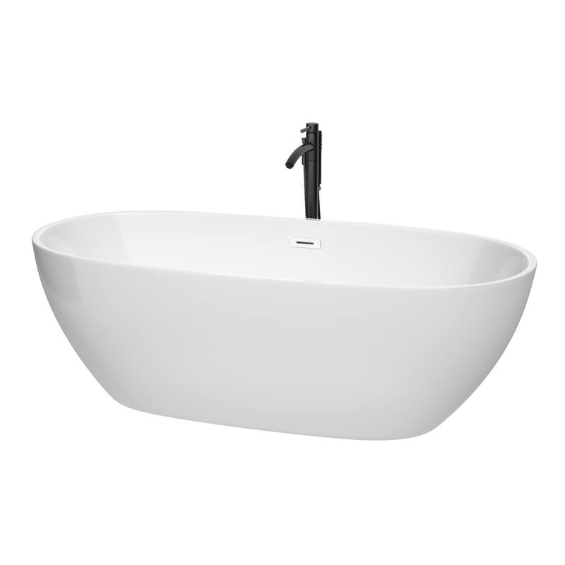 Wyndham Collection Juno 71" Freestanding Soaking Tub with Tub Filler - White / Shiny White Trim / Matte Black Faucet