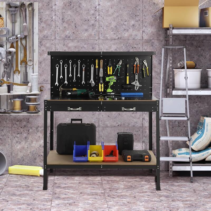 56 Inch Heavy Duty Workbench - Black