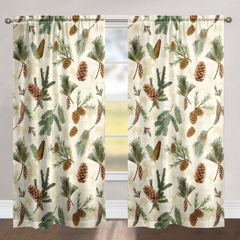 Laural Home Evergreen Pinecones 84 Inch Room Darkening Curtain Panel - 84l"x50w" - 50" x 84"