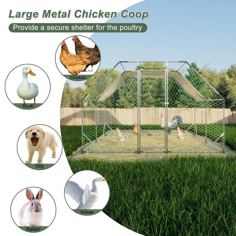 Large Galvanized Steel Chicken Coop with Lockable Steel Doors