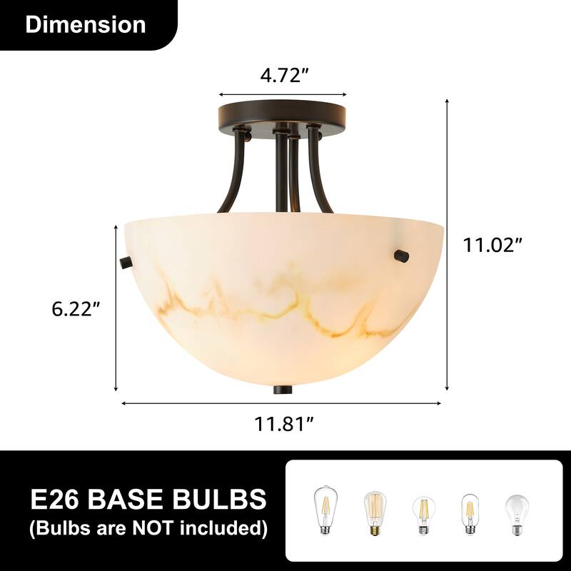 Starsky 2-Light Bowl Veined Faux Alabaster Semi Flush Mount
