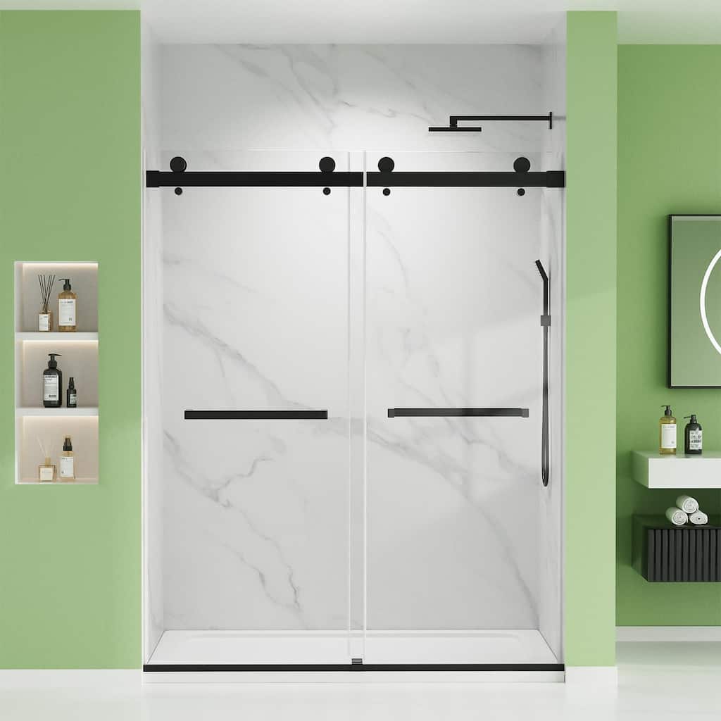 60" W x 74" H Door Double Sliding Frameless Shower Door with 8mm easy clear Tempered Glass