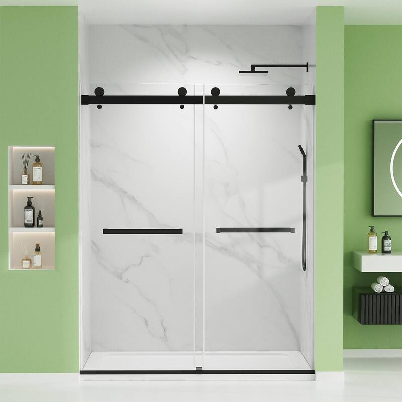 60" W x 74" H Door Double Sliding Frameless Shower Door with 8mm easy clear Tempered Glass - Matt Black