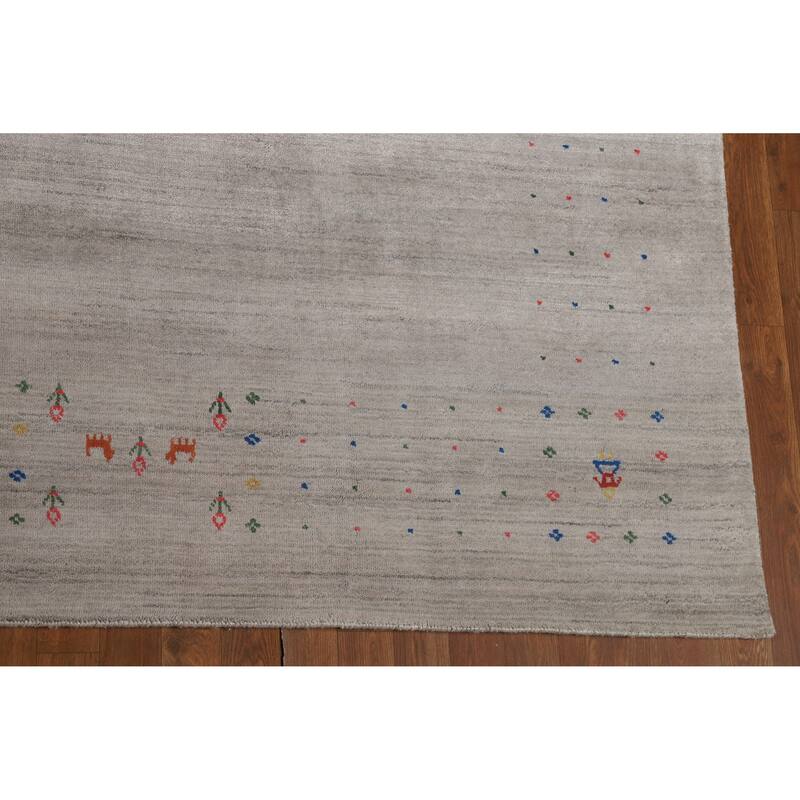 Tribal Gray Gabbeh Indian Area Rug Handmade Wool Carpet - 9'3" x 12'0"