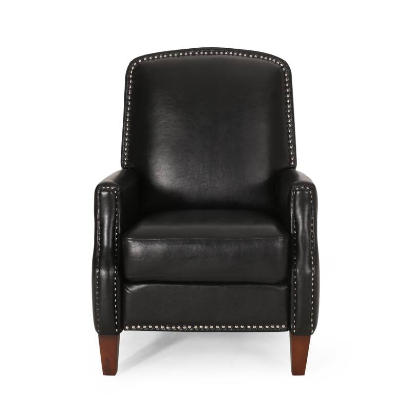Roomfitters Dark Brown PU Leather Recliner Chair with Rivets, Comfortable Recliner for Living Room