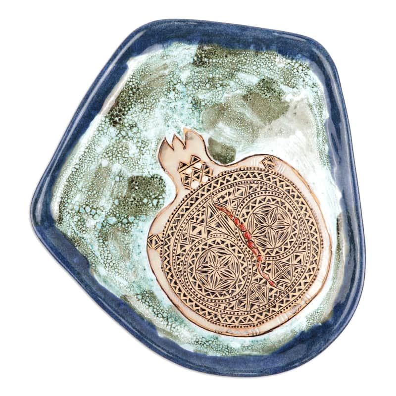 Novica Handmade Blue Prophecy Glazed Ceramic Platter