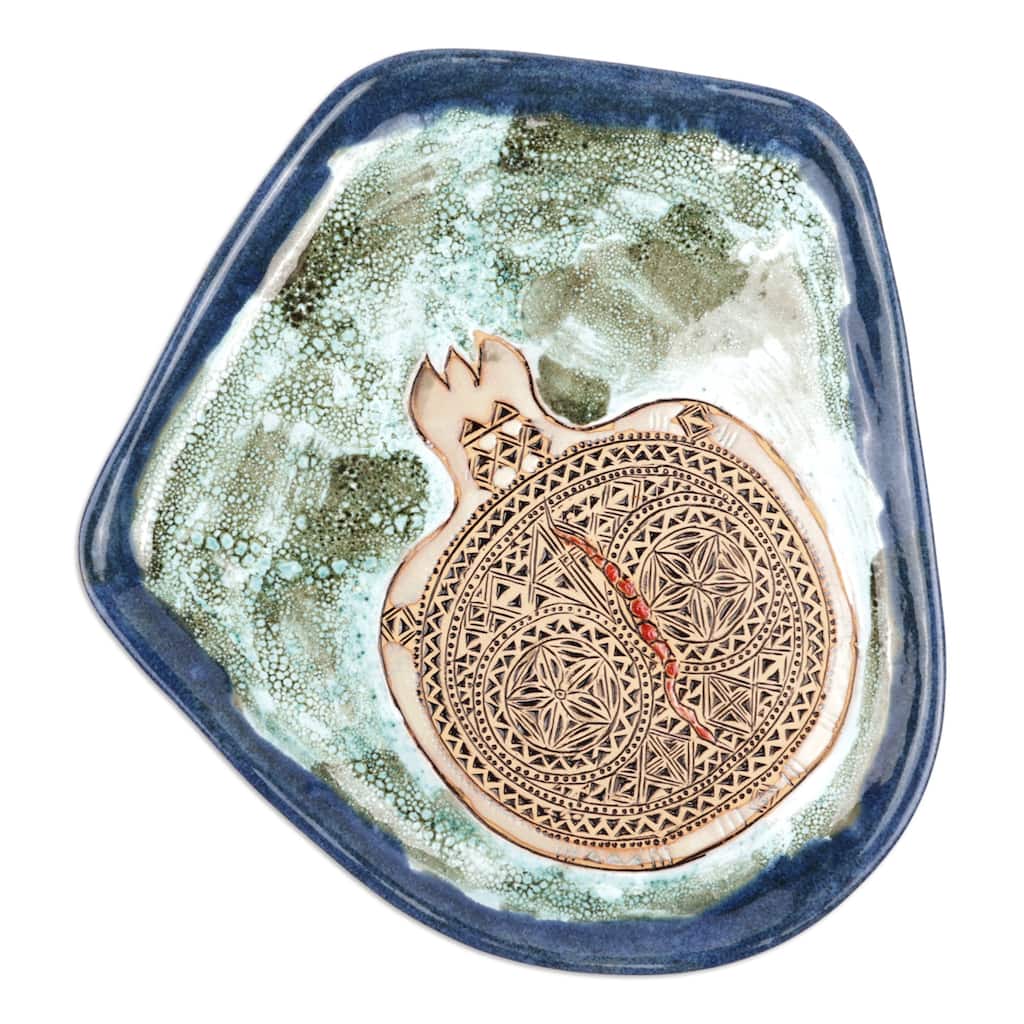 Novica Handmade Blue Prophecy Glazed Ceramic Platter