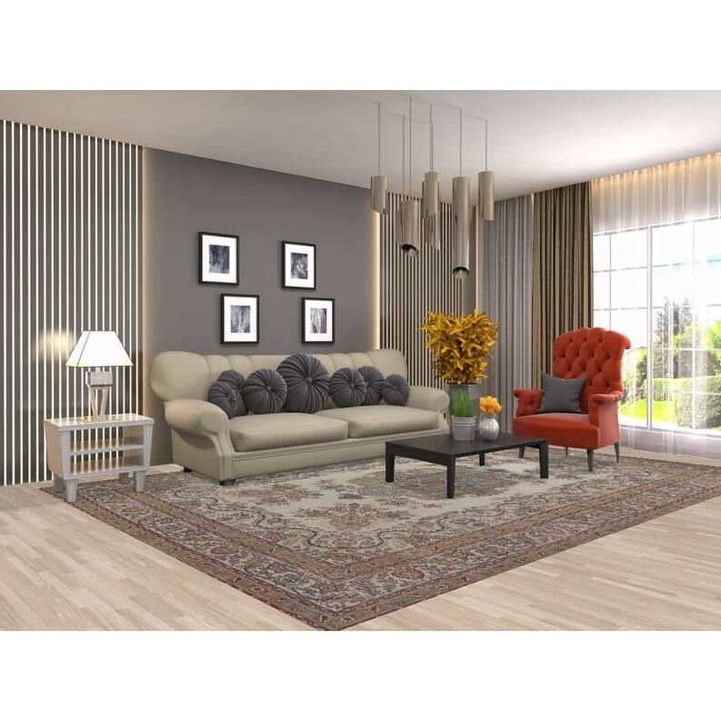 Hand Knotted Oriental 100% Wool Carpet Traditional Medallion Beige & Ivories Tabriz Area Rug - 11' 7'' X 8' 3''