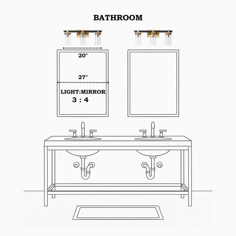 Modern Elegant 2/3-Light Black Gold Bathroom Vanity Light Dimmable Glass Wall Sconces