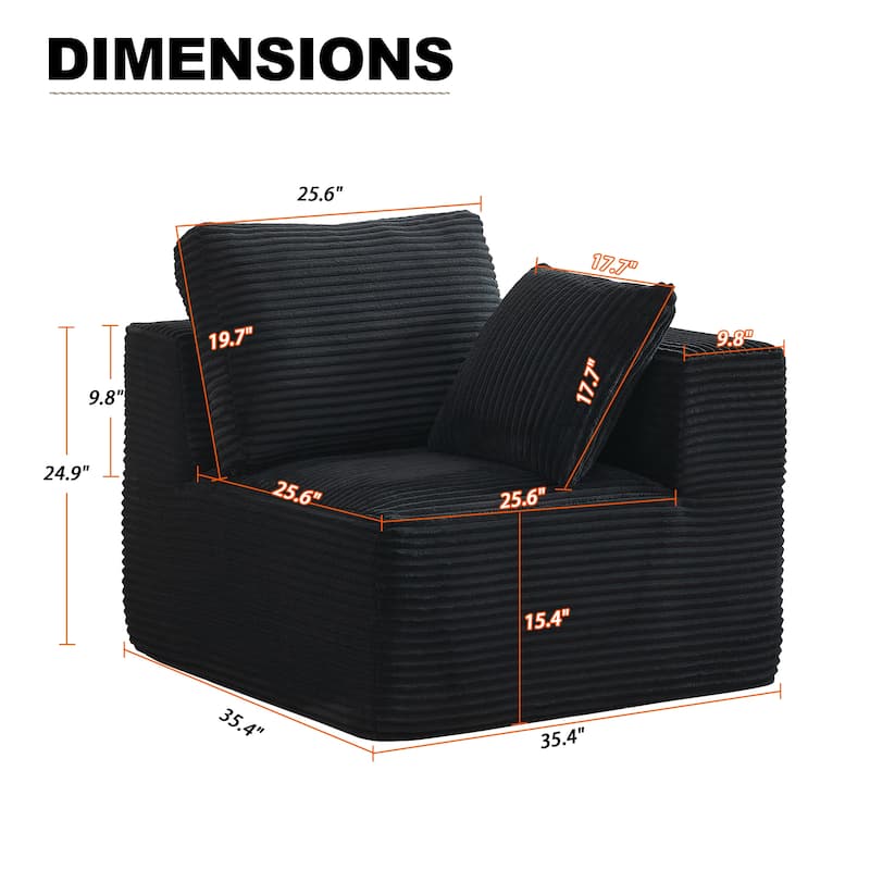 Couch Modular Sectional Sofa with Plush Corduroy No Assembly Required