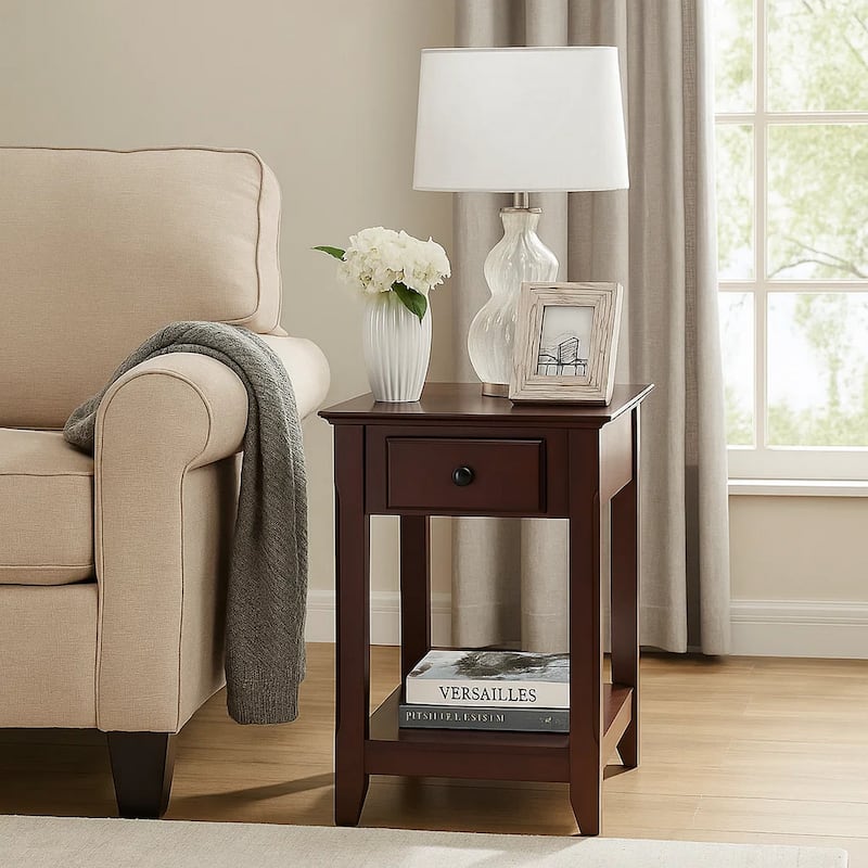 Accent Table with 1 Drawer and Bottom Shelf, Brown
