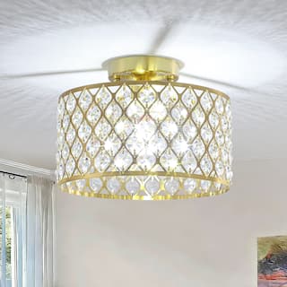 1-Light Modern Vintage Drum Crystal Semi-Flush Mount Ceiling Light