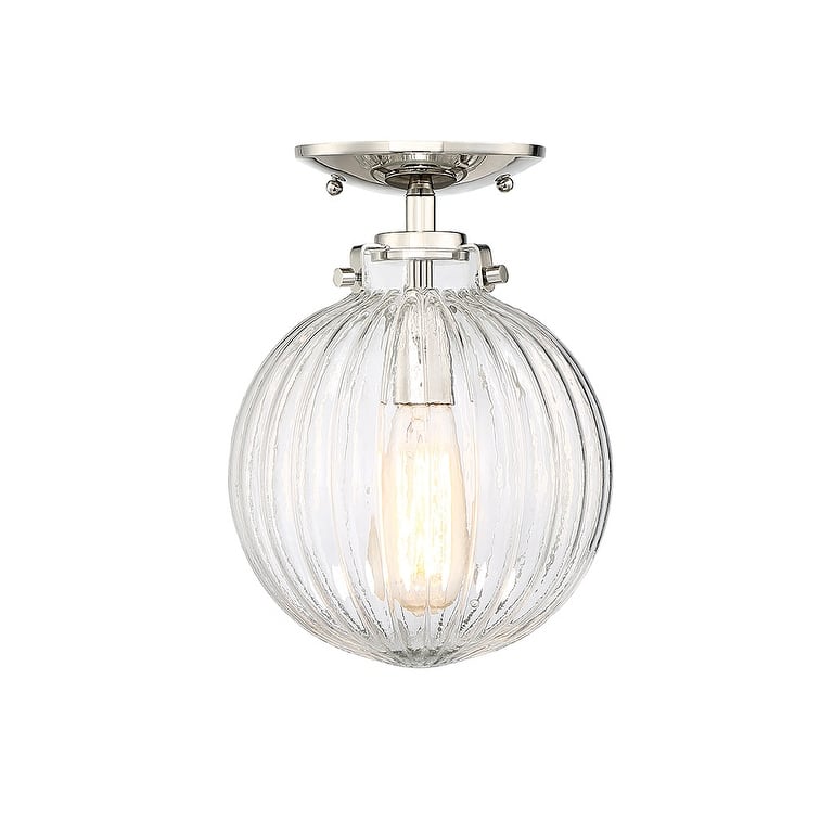 Meridian M60056 Single Light 8" Wide Semi-Flush Globe Ceiling Fixture - Polished Nickel