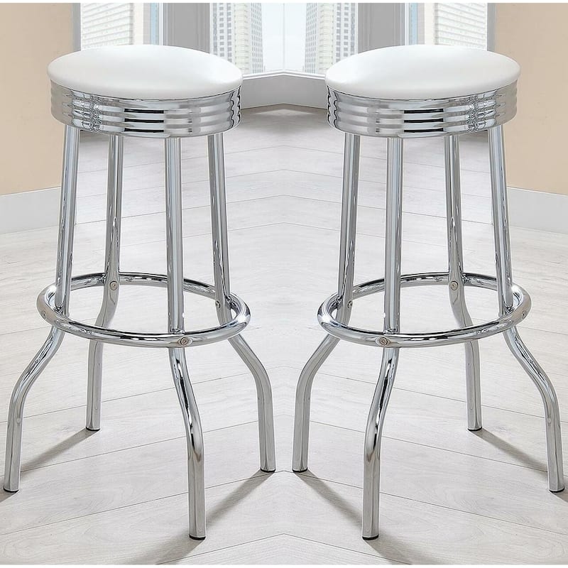 Nostalgic Retro Chrome White Swivel Bar Stools (Set of 2)
