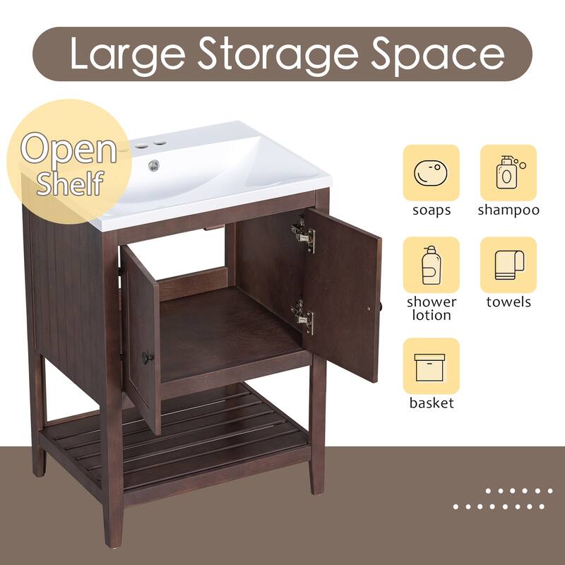 Bathroom Vanity with Sink, Small Storage Cabinet with 2 Soft Closing Doors, Sink Vanity with Solid Wood Frame
